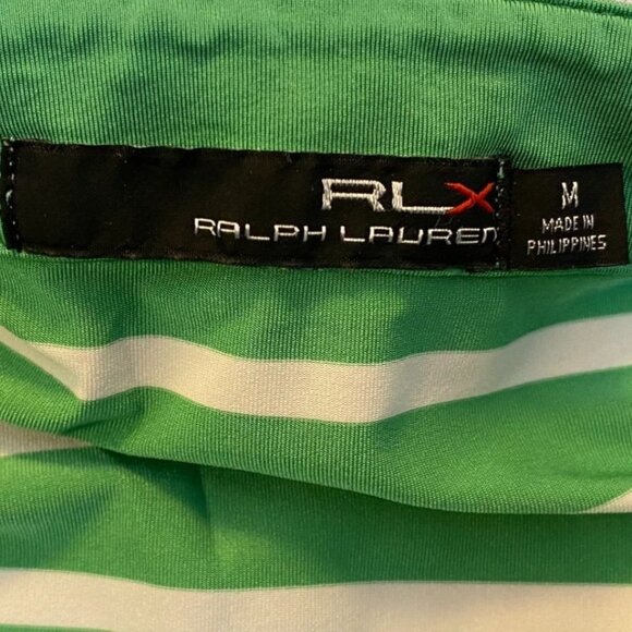 Ralph Lauren RLX Women's Polo Shirt Medium Short Sleeve Green White Striped Y2K - Picture 3 of 7